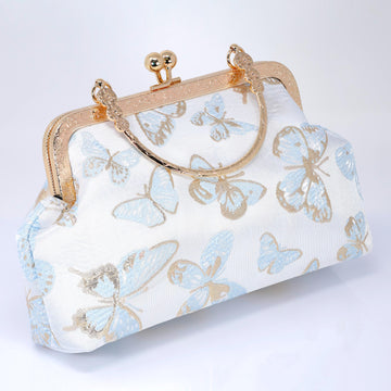 Shimmering Gold Butterflies In The Sky Bridal Wedding Bag, Statement Evening Wedding Clutch, Cross Body Bag